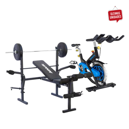 Bicicleta Spinning Athletic 7000BS + Banco de pesas plegable ATHLETIC