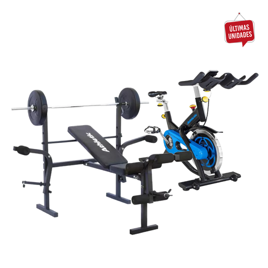 Bicicleta Spinning Athletic 7000BS + Banco de pesas plegable ATHLETIC