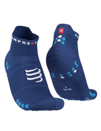 Medias Compressport Pro Racing Socks V4.0 Run Low - Sodalite Fluo Blue T4