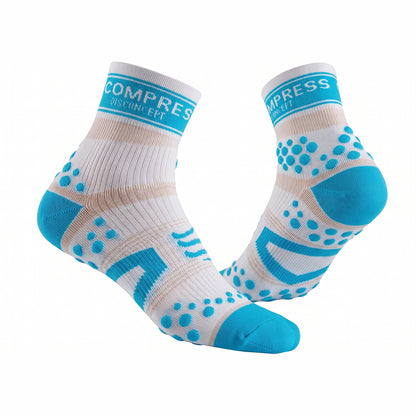 Medias Compressport Pro Racing Socks V2 Run Hi - Blanco Azul T5