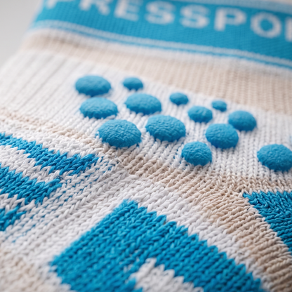 Medias Compressport Pro Racing Socks V2 Run Hi - Blanco Azul T5
