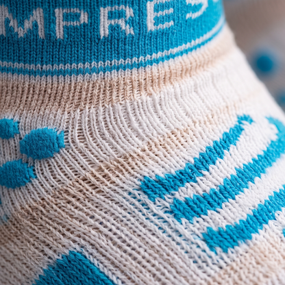 Medias Compressport Pro Racing Socks V2 Run Hi - Blanco Azul T5