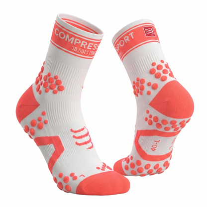 Medias Compressport Pro Racing Socks V2 Run Hi - Blanco Naranja