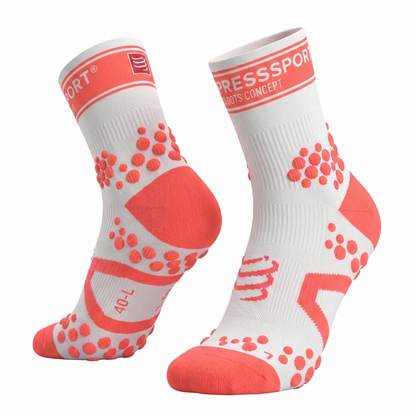 Medias Compressport Pro Racing Socks V2 Run Hi - Blanco Naranja