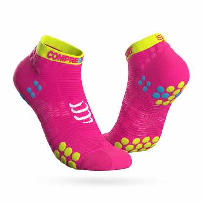 Medias Compressport Racing Socks V3.0 Run Lo - Fluo Pink