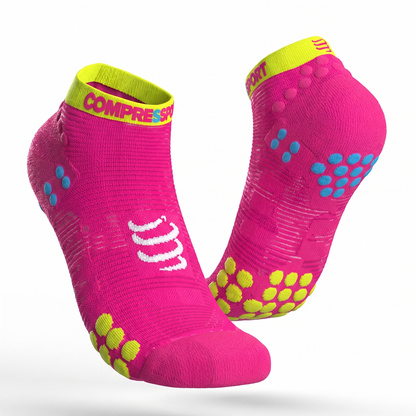 Medias Compressport Racing Socks V3.0 Run Lo - Fluo Pink
