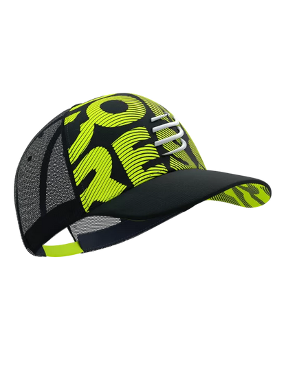 Gorra Deportiva Compressport Trucker Flash - Negro Amarillo