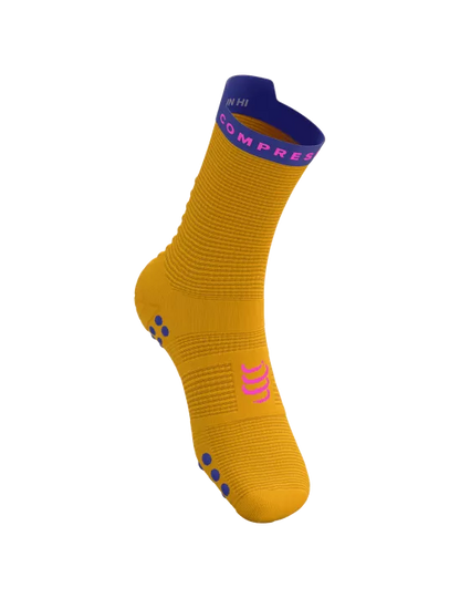 Medias Compressport Pro Racing Socks V4.0 Run High - Saffron Dazz Blue