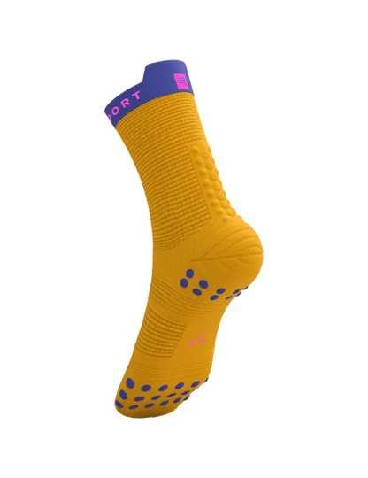 Medias Compressport Pro Racing Socks V4.0 Run High - Saffron Dazz Blue