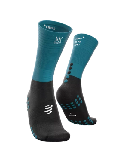 Medias Compressport Mid Compression Socks - Black Ice Blue