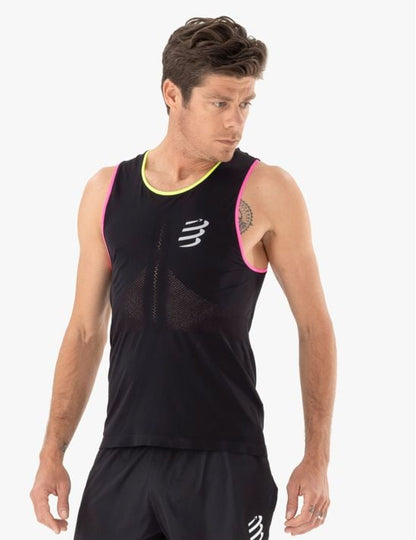 Camiseta Compressport Pro Racing Singlet Hombre - Black Safe Yellow S