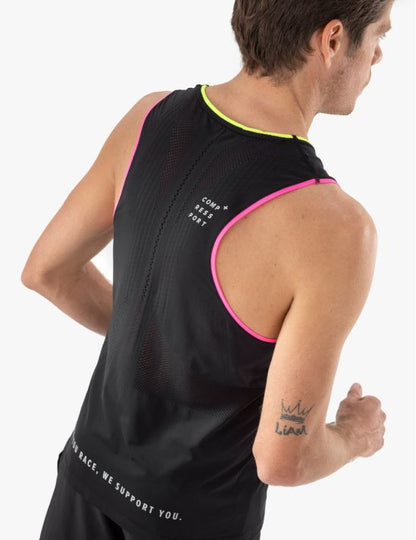 Camiseta Compressport Pro Racing Singlet Hombre - Black Safe Yellow S