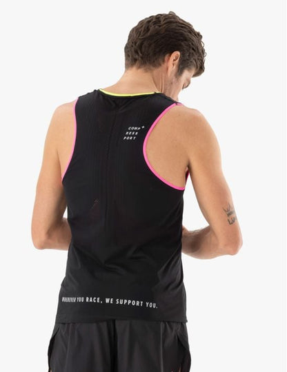 Camiseta Compressport Pro Racing Singlet Hombre - Black Safe Yellow S