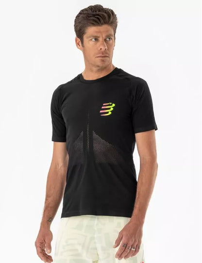 Camiseta Compressport Racing SS Hombre - Black Safe Yellow