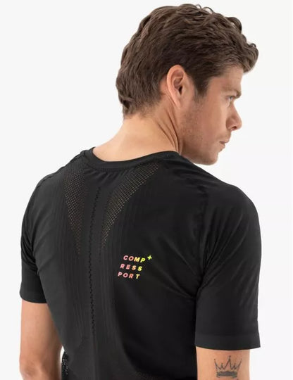 Camiseta Compressport Racing SS Hombre - Black Safe Yellow