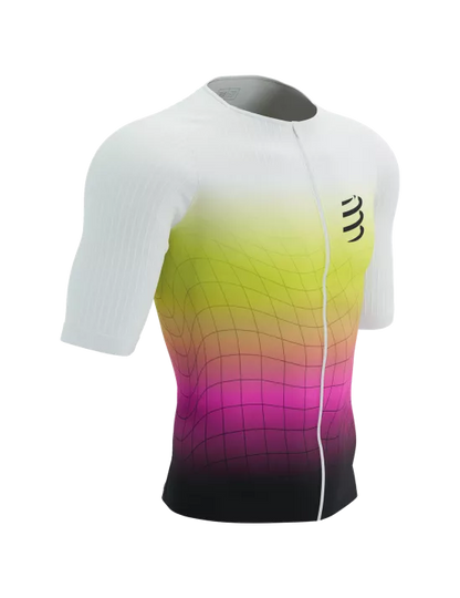 Camiseta Compressport Tri Postural Aero SS Top - Safe Yellow Neo Pink