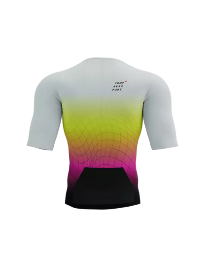 Camiseta Compressport Tri Postural Aero SS Top - Safe Yellow Neo Pink