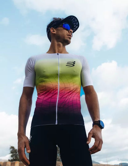 Camiseta Compressport Tri Postural Aero SS Top - Safe Yellow Neo Pink